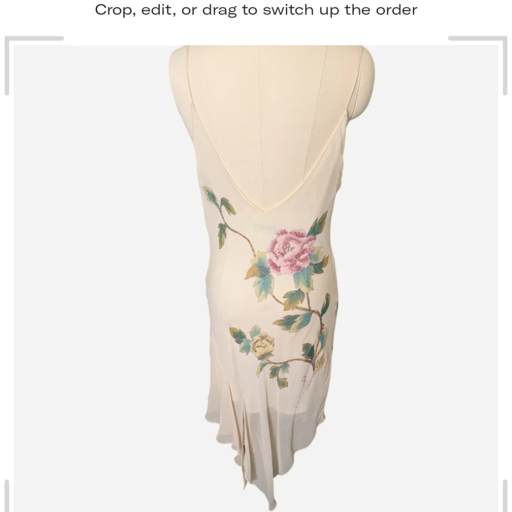 SOLD Sue Wong Cream Asymmetrical Floral Dress Size 14 - Picture 2 of 7